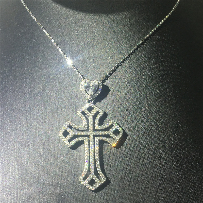 Heart love Big Cross pendant necklace 925 Sterling silver 5A zircon Cz Party wedding Cross Pendant for women men Jewelry
