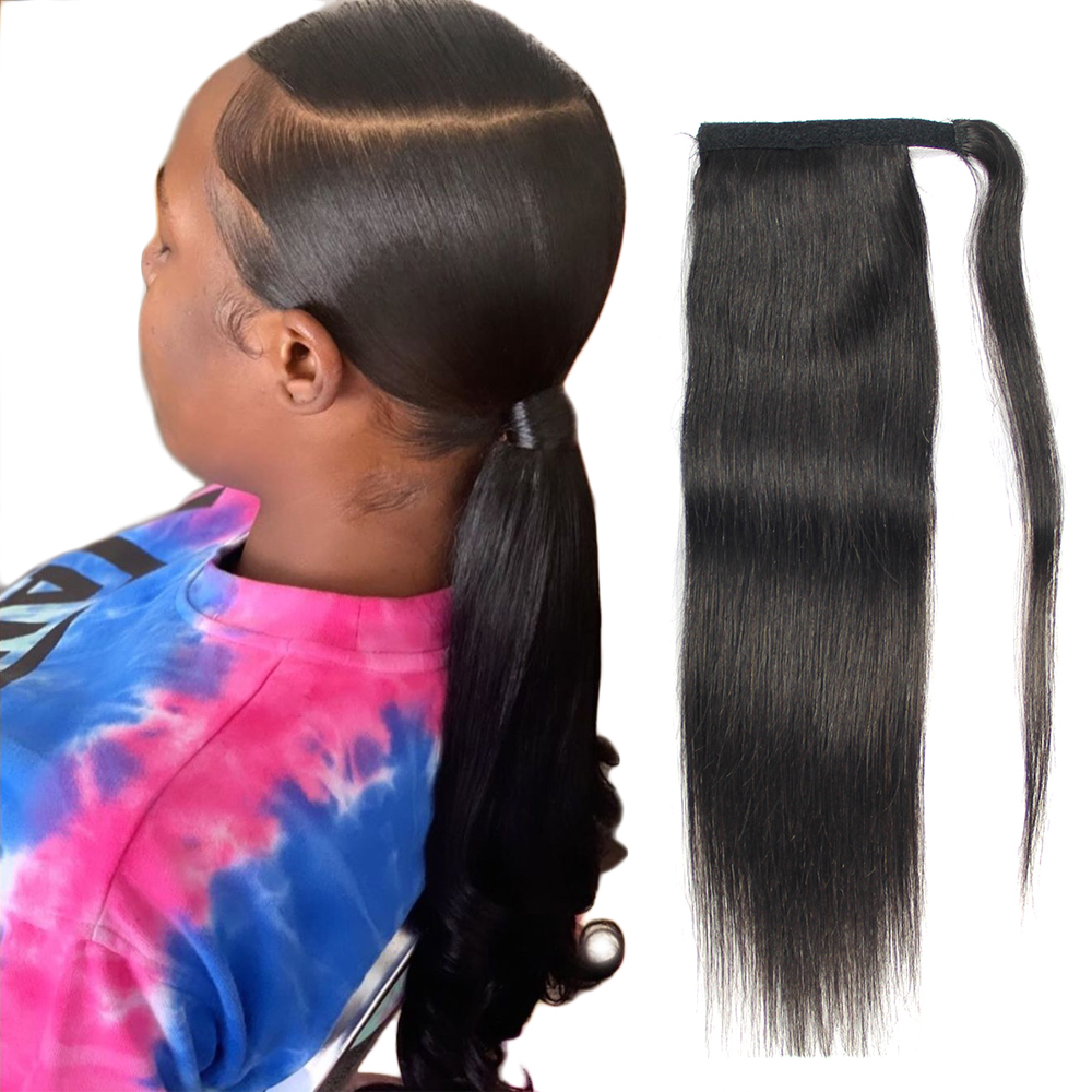 Malaysian cheap straight ponytail remy pony tails hair pieces remy ponytail wrap arounds 20" human hair ponytail extensions 100G