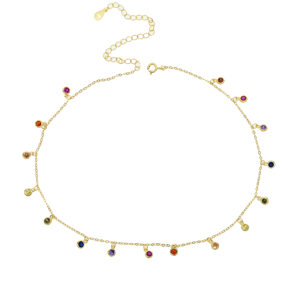 Wholesale-rainbow cz drop choker necklace for women 2018 gold plated vermeil tiny round dots statement necklaces