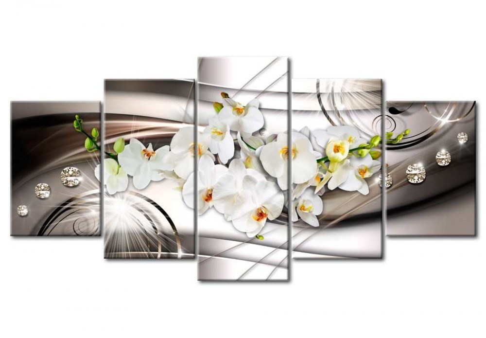 5PCS/Set Abstract Diamond White Orchid Flower Art Print Frameless Canvas Painting Wall Picture Home Decoration No Frame