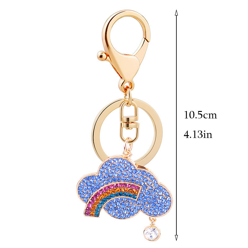 Blue white exquisite rhinestone cloud keychain fashion sparking rainbow jewelry keyring girl gift women bag pendant