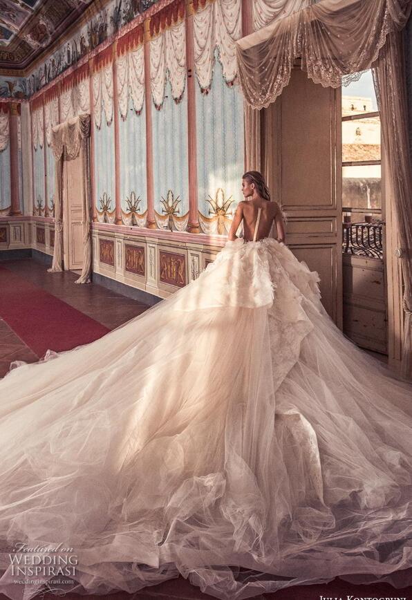 Julia Kontogruni Vintage Dresses Off The Shoulder Lace 3D ral Appliqued Country Wedding Dress Feather Bridal Gowns