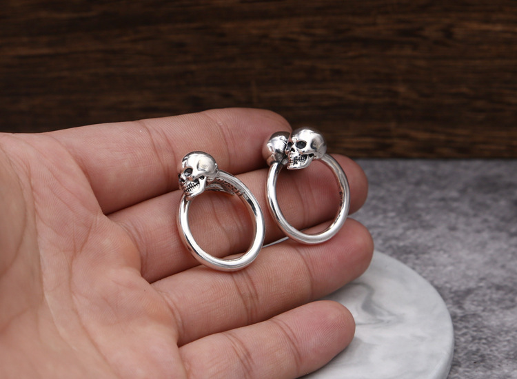 High quality 925 sterling silver fashion jewelry vintage style designer punk personalized one skull head and two skull head rings