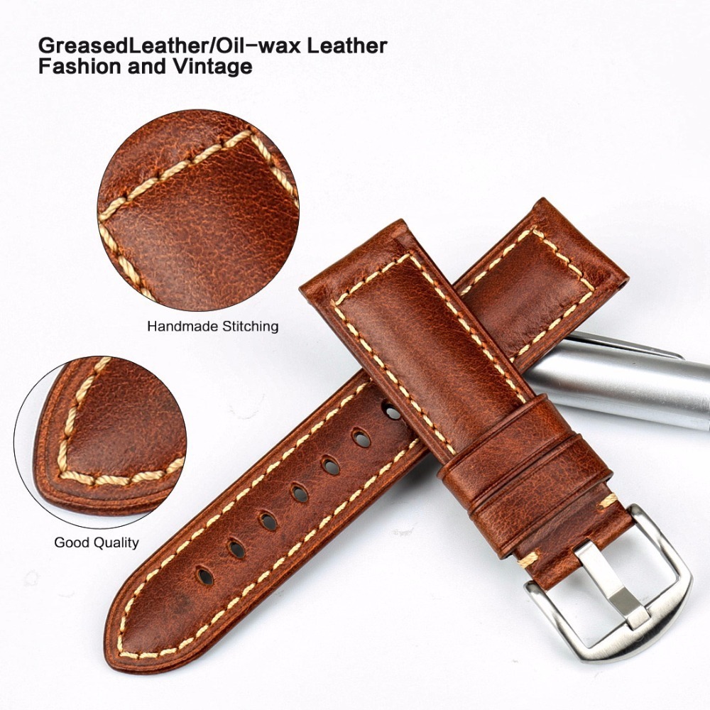Maikes Watchband Vintage Oil Wax Leather Strap Watch Bracelet 20mm 22mm 24mm Watch Accessories Watch Band For Panerai Citizen Y19070902