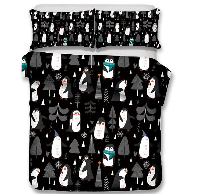 3D Penguin Bedding Set Cute Cartoon Printing Duvet Cover Set with Pillowcase Twin Full Queen King Size