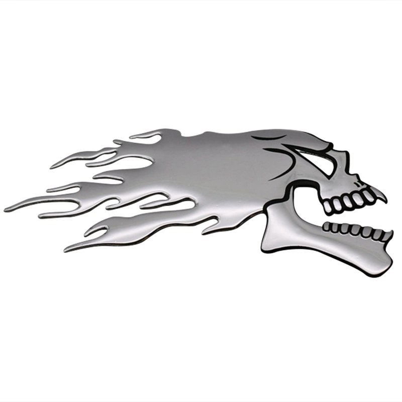 2pcs/Pair 3D Chrome Ghost Fire Skull Head Auto Motorcycle Car Sticker Emblem Decals For Haley Honda Kawasaki Suzuki