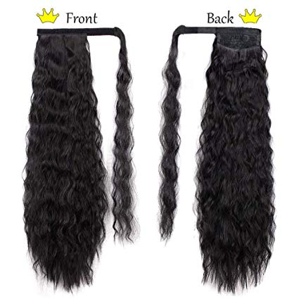 wet wavy Ponytail hairpiecefor Black Women human hair Curly Wrap Around Black Ponytail Corn Wave Pony tail Hair piece 140g