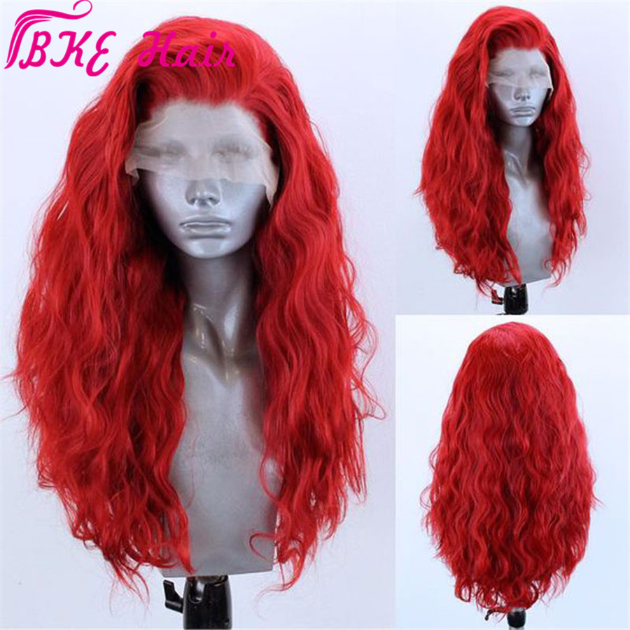 High Temperature Fiber 360 frontal Peruca Perruque Red Full Hair Long deep Wave Synthetic Lace Front Wigs For Women