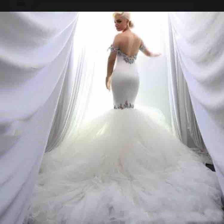 Hot Elegant Sweetheart Mermaid Wedding Dresses Off The Shoulder With Shining Beaded Satin Tulle Backless Plus Size Formal Bridal Gowns