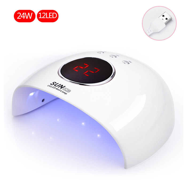 1Pc 24W UV LED Lamp 12 LEDS Pink White Nail Dryer Curing Gel Varnish Lamp Nail Machine Art Drying Tools For Manicure, 24w pink
