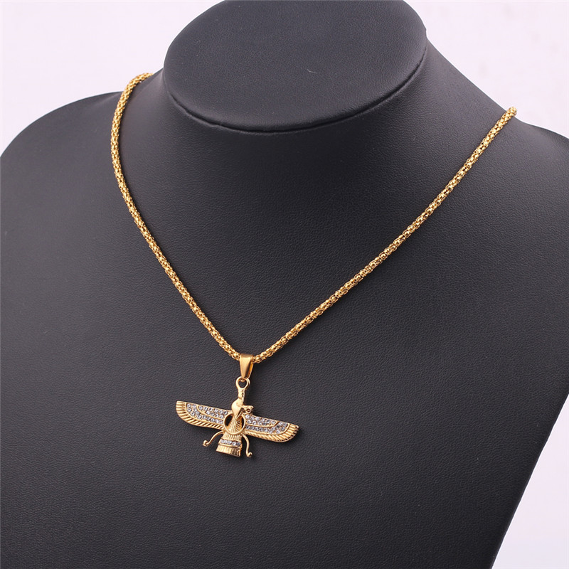 Dropshiping Zoroastrian Farvahar Wing Necklace Pendant Gold alloy Zoroastrianism Persian Achaemenian Men Jewelry necklaces