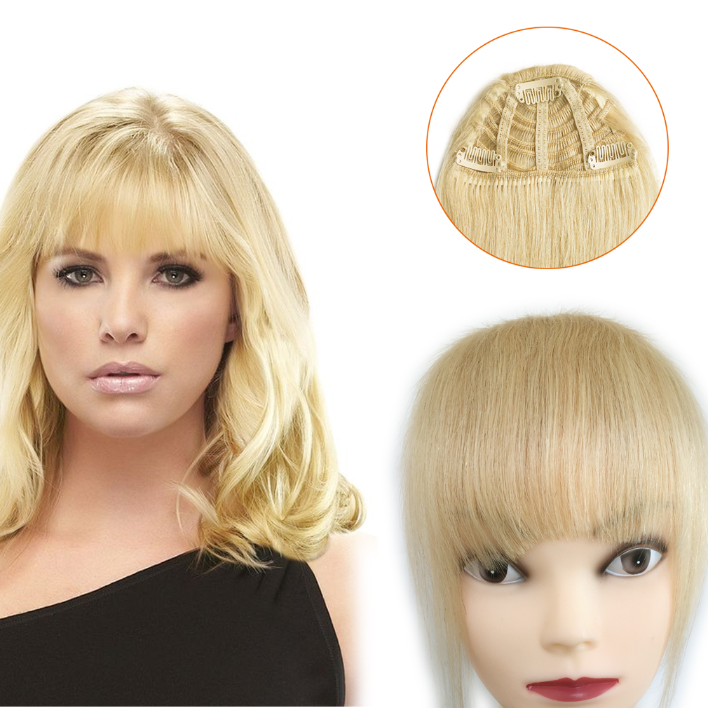 Clip in Bangs Human Hair Full Length 1 Piece Layered Fringe Hairpieces Hair Extensions Color Blonde