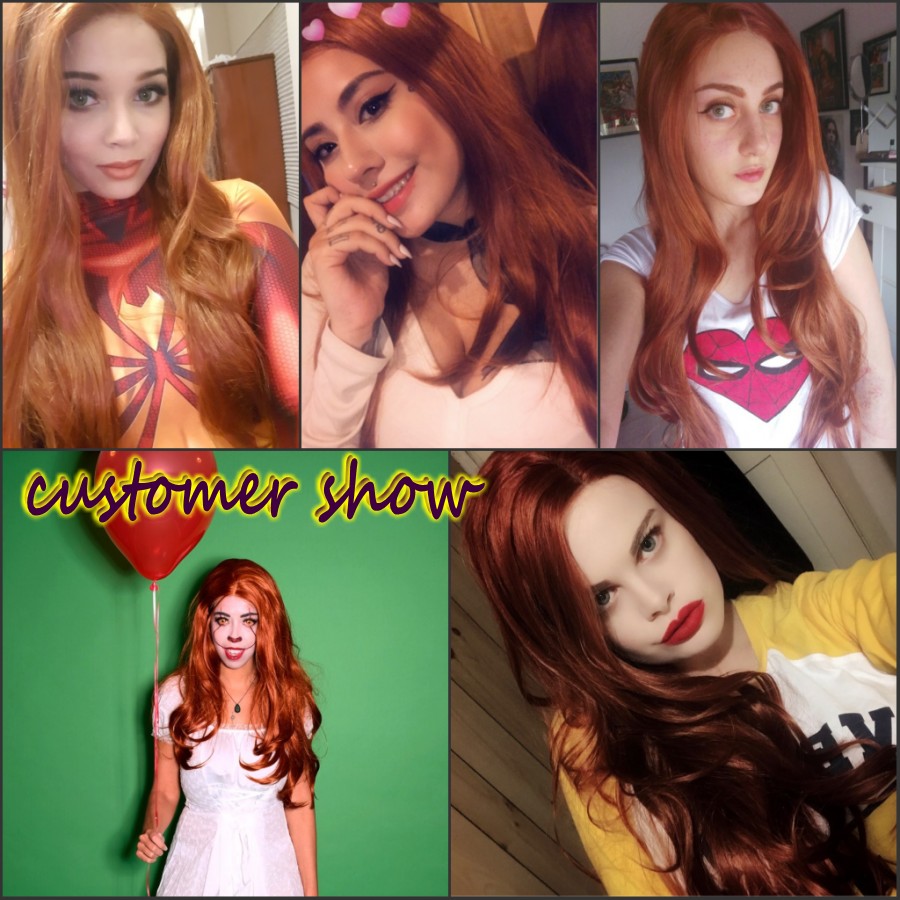 Free Part Orange color brazilian wig Natural Long Body Wave Copper Red pre plucked Synthetic Lace Front Wig For White Women