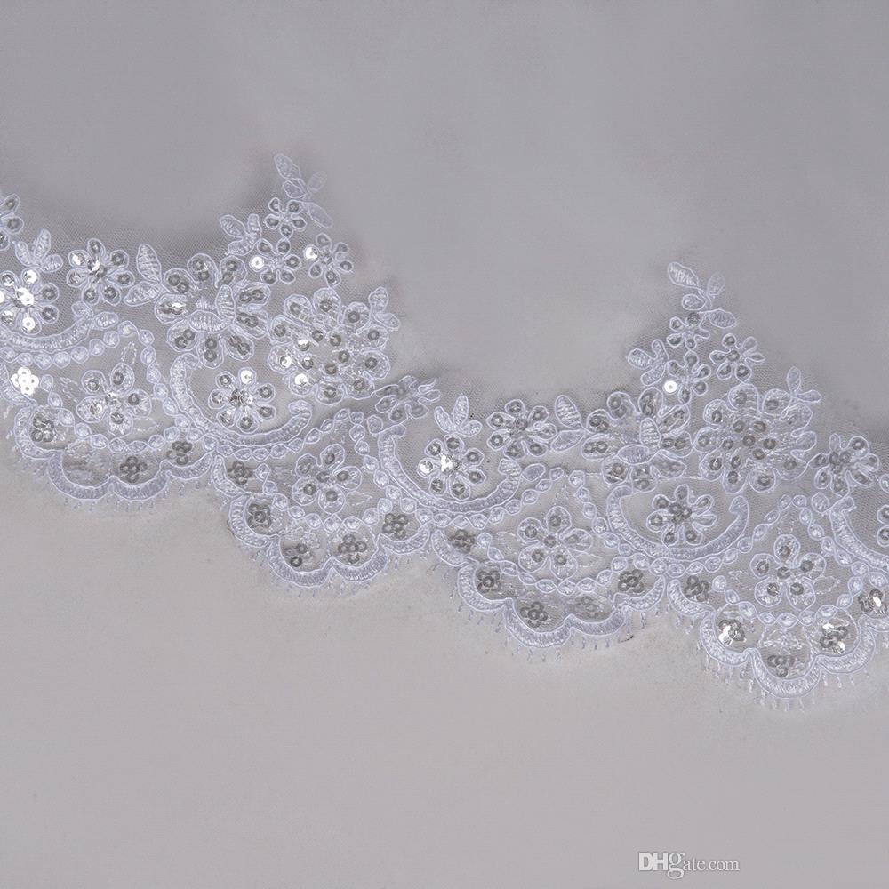 3M two Layer Lace Edge with sequins White Ivory Cathedral Wedding Veil Long Bridal Veils Cheap Wedding Accessories Veu de Noiva CPA1383