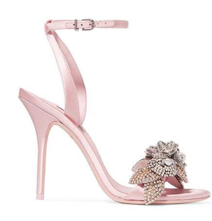 Hot Sale-Chic Silk Satin Clear Crystal Wedding Shoes Bride Ankle Strap Rhinestone Women Sandals Flower High Stiletto Heel Summer Sandals