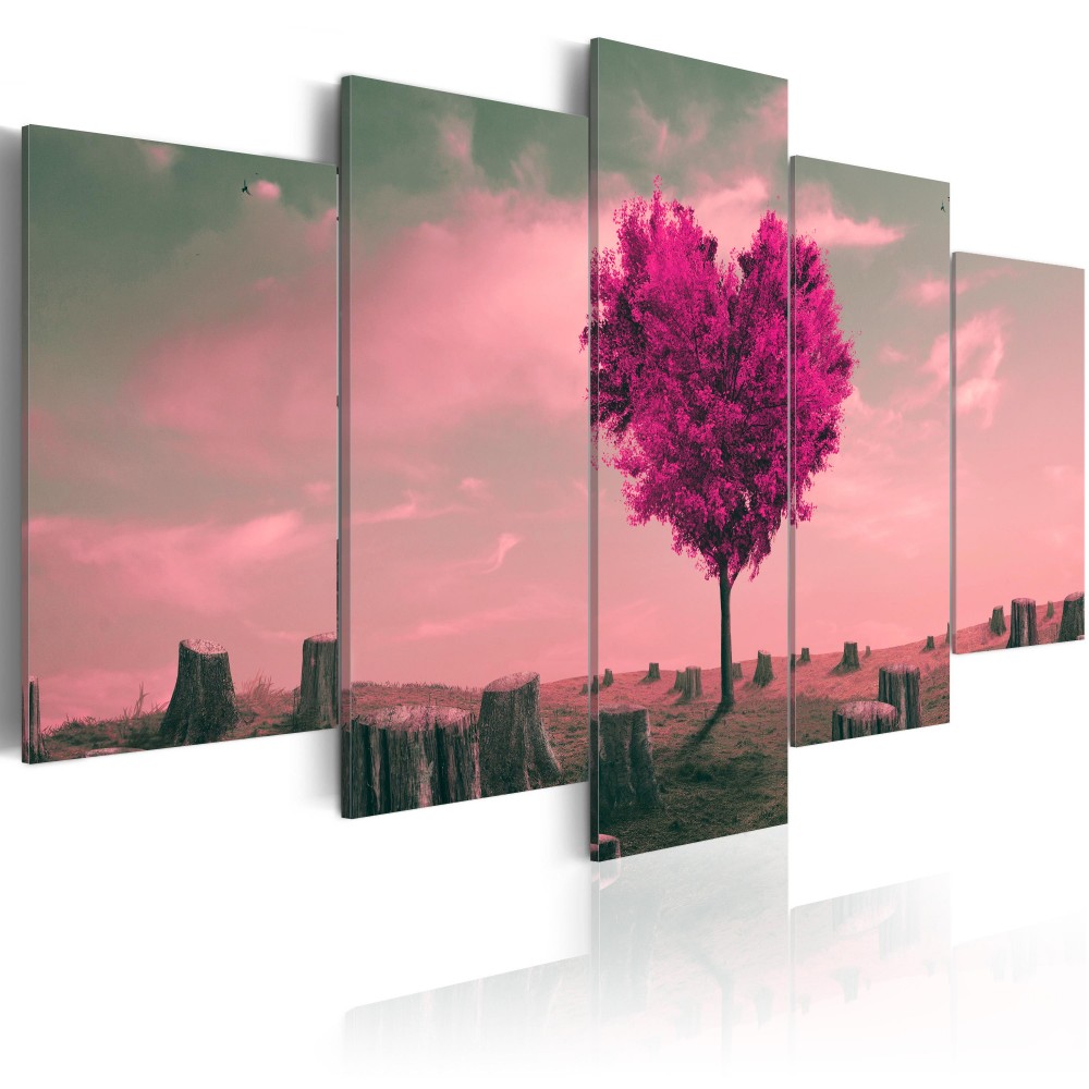 5 Panel Sets Beautiful Red Love Tree Landscape Painting Flowers Modern Pictures on Canvas Modern Living Room Office Decoration (unframed)