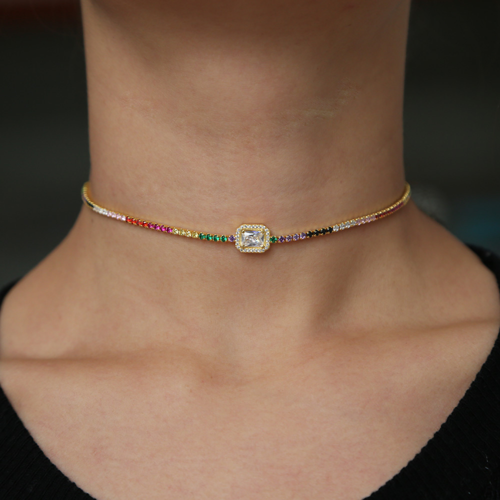 Wholesale-wedding engaegment bridal choker diamond necklace tennis cz chain trendy gorgeous elegance lady jewelry