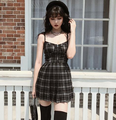 Ruibbit Spring Summer Preppy style Gothic Girls Sexy Sling Dress Grey Balck Pleated Plaid Women Sleeveless Mini Short Dresses, Gray
Ruibbit Spring Summer Preppy style Gothic Girls Sexy Sling Dress Grey Balck Pleated Plaid Women Sleeveless Mini Short Dresses, Gray