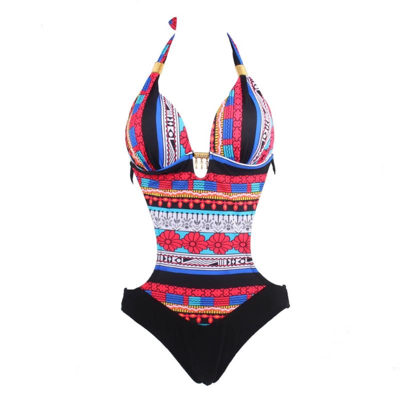 2019 Hot Sale Vintage Retro One Piece Swimsuit Womens Sexy Ethnic Geometric Monokini Swimwear