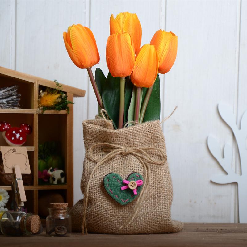 Simulation 5 Heads Tulip Flower Potted Real Touch Artificial Silk Flowers with Gunny Bag For Wedding Party Home Office Decor, As shown
Simulation 5 Heads Tulip Flower Potted Real Touch Artificial Silk Flowers with Gunny Bag For Wedding Party Home Office Decor, As shown