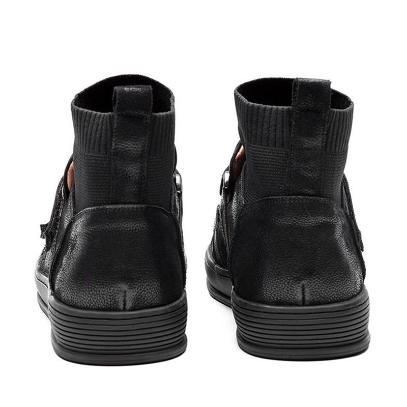 Hot Sale-uine Leather Hook Loop Ankle Boots Man Casual Boots Boy Trendy Sock Sneakers Shoes