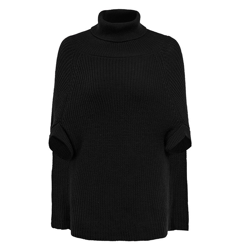 Oversized Turtleneck Cape Sweater For Women - Versatile Knit Shawl Coat