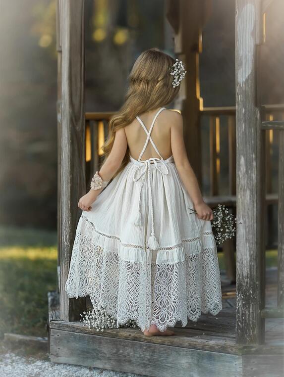 Cute 2020 Flower Girls Dresses For Wedding White Cotton Lace A Line Kids Formal Wear Floor Length Girls Pageant Dress