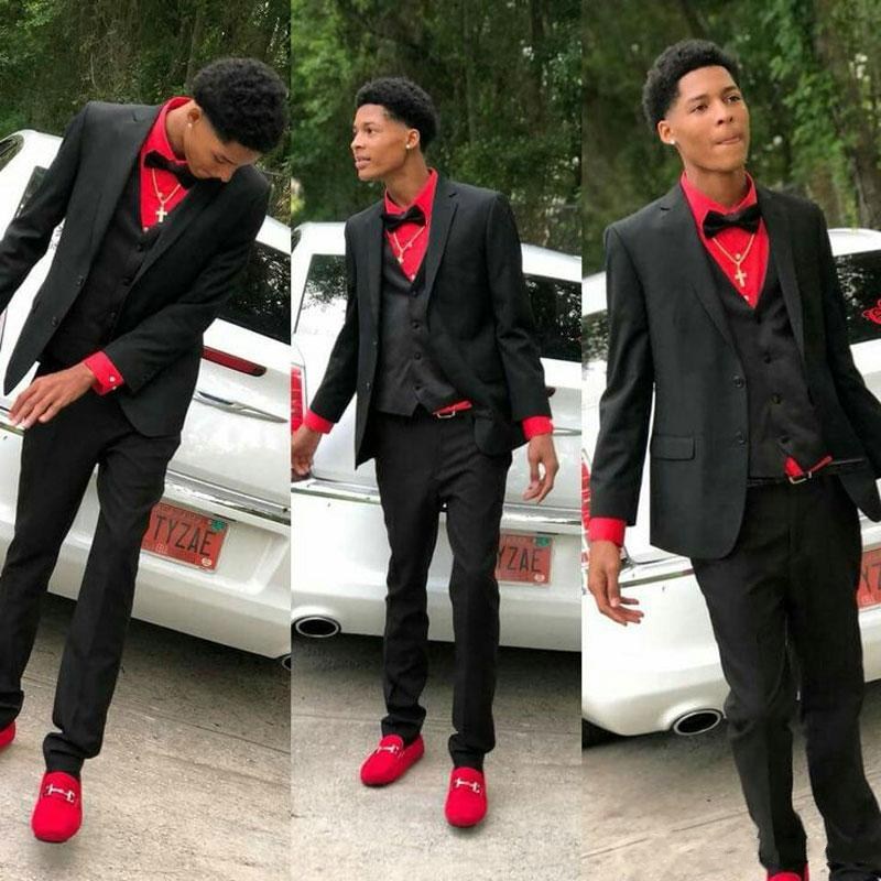 Latest Design Two Buttons Black Wedding Men Suits Notch Lapel Three Pieces Business Groom Tuxedos (Jacket+Pants+Vest+Tie) W1134