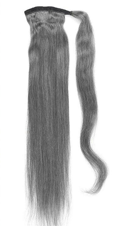Grey hair Silky Straight Wrap around ponytail hairpiece silver grey real hair pony tail for black women soft and Natural 1pcs Fast ship