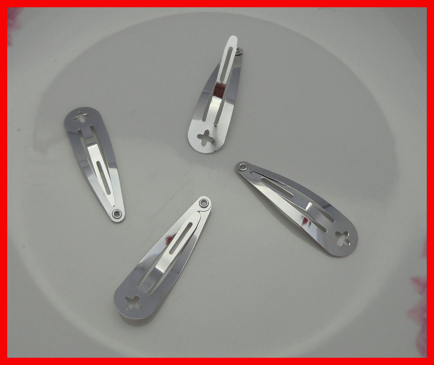 100PCS 4.0cm silver finish plain Round Head Metal Snap Clip with cross hole at lead free and nickle free quality