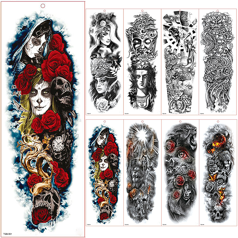 Large Arm Sleeve Tattoo Waterproof Temporary Tattoo Sticker Shantou Clock Rose Full Flower Tatoo Body Art Tattoo Girl