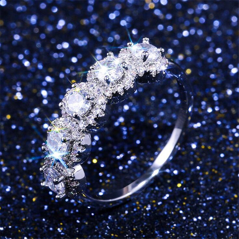 2019 Top Selling Luxury Jewelry 925 Sterling Silver&Rose Gold Fill Three Stone White 5A Cubic Zirconia Eternity Women Wedding Band Ring