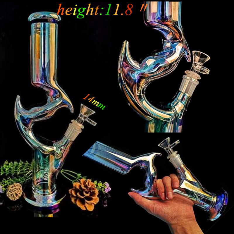 

11.8 Inch Glass Bong Water Colourful Pipes Hookah Thick 30cm Unique Straight Shape Bongs with 18 mm Donestem 14mm Bowl In Stock