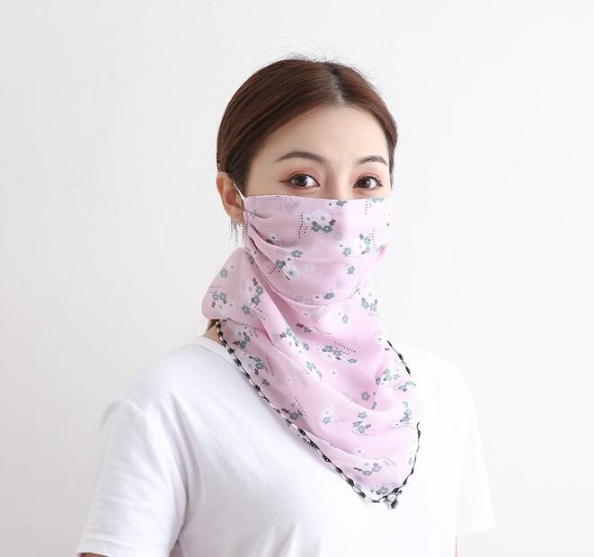 Sunscreen Mask Neck Protection Thin Summer Breathable Silk Scarf Full Covering Chiffon Triangle Scarf Outdoor Riding Women