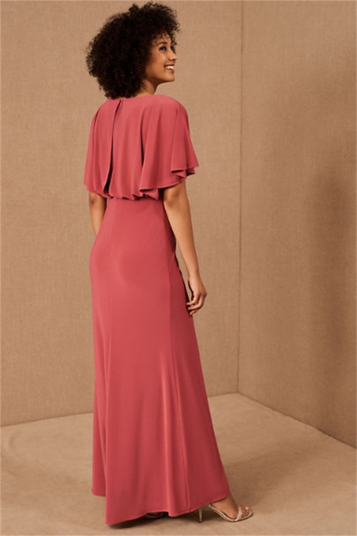 water melon mother dresses jewel short sleeves sidesplit wedding guest gowns ruffle sweep train custom made formal party gowns