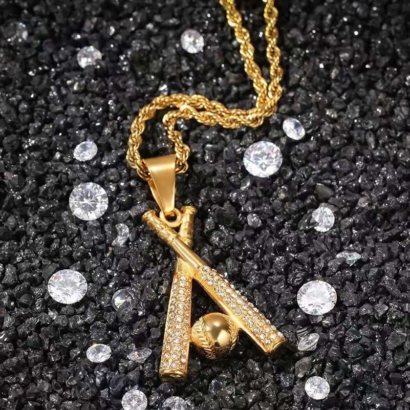 ied out Baseball bat pendant necklaces for men luxury designer mens bling diamond player pendants stainless steel hip hop jewelry