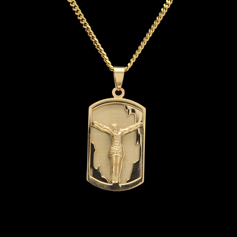 Fashion- Hip Hop Neclace Jewelry Stainless Steel Jesus Pendant Necklace Fashion Gold Dog Tag Necklaces