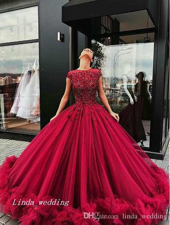 2019 Burgundy Quinceanera Dress Princess Puffy Cap Sleeves Applique Sweet 16 Ages Long Girls Prom Party Pageant Gown Plus Size Custom Made