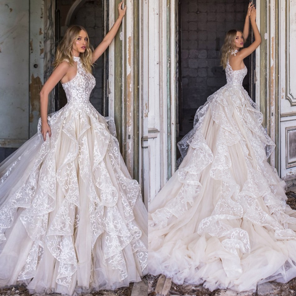 Elegant High Neck Lace Appliques A-e Wedding Dress Plus Size