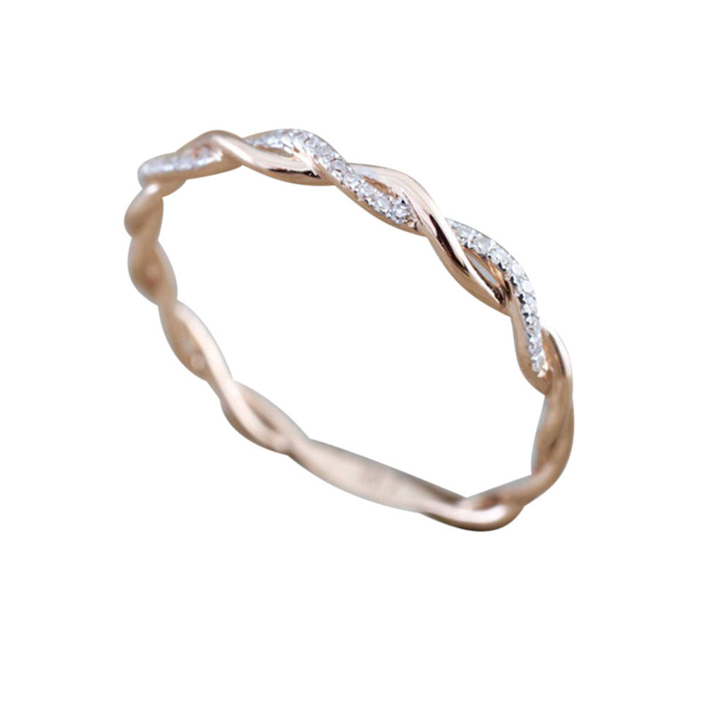 Rose Gold Color Twist Classical Cubic Zirconia Wedding Engagement Ring for Woman Girls Austrian Crystals Gift Anniversary Rings