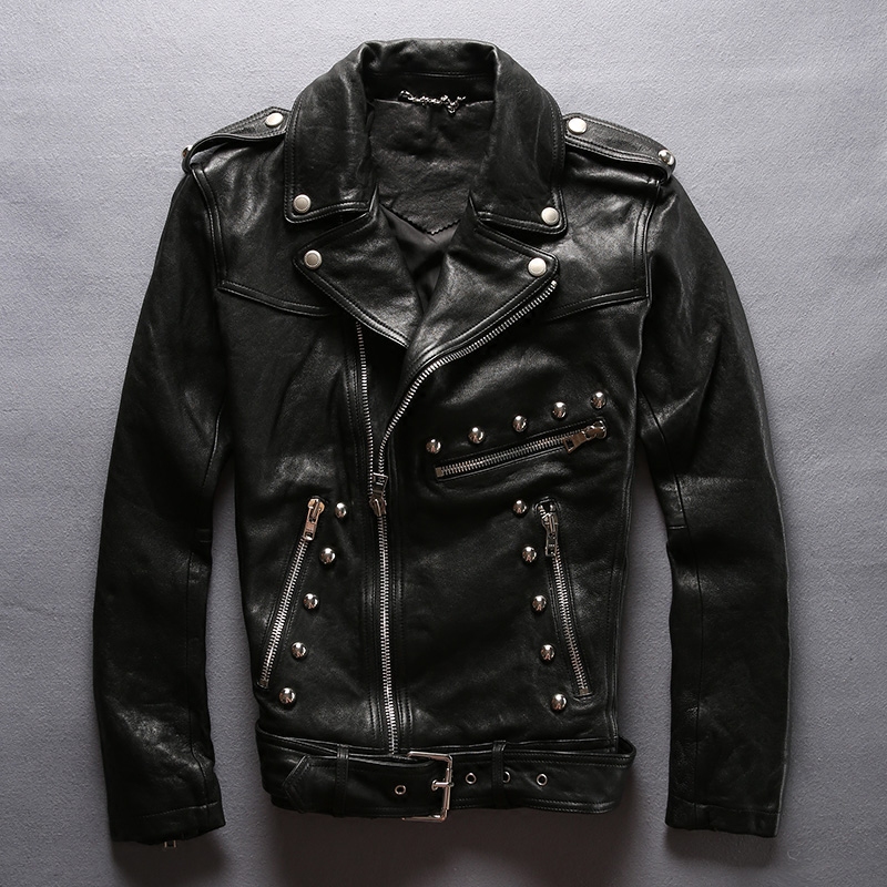 rivet slim Fashion fit motorcycle tight style black sheepskin moto biker jacket for punk leather coat men
rivet slim Fashion fit motorcycle tight style black sheepskin moto biker jacket for punk leather coat men