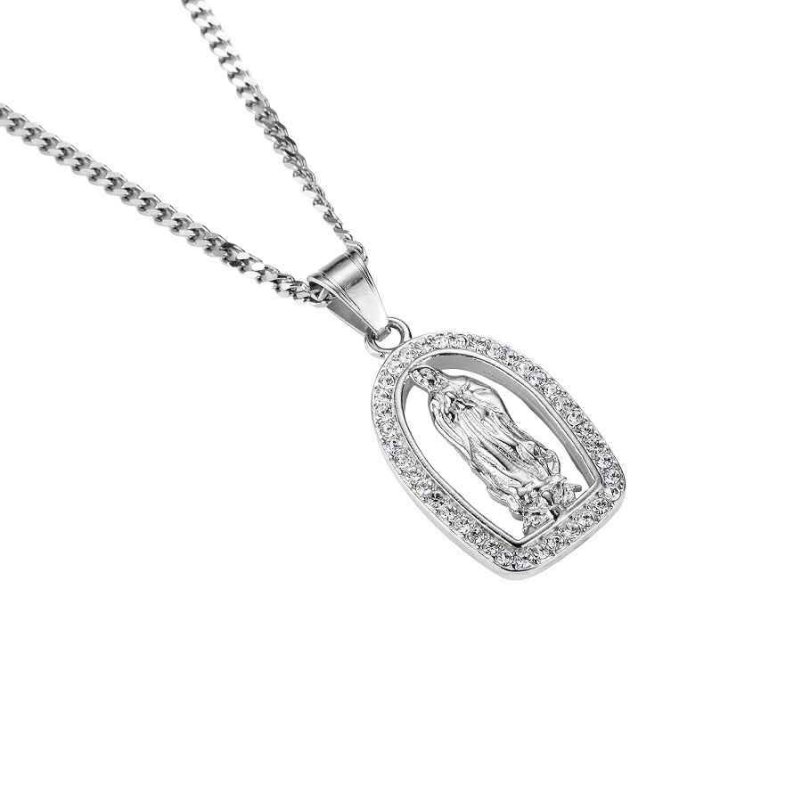 Fashion Men Women Silver Virgin Mary Pendant Necklace Hip Hop Jewelry Rhinestone Stainless Steel Punk Mens 18K Gold Chains Necklaces For Gifts
Fashion Men Women Silver Virgin Mary Pendant Necklace Hip Hop Jewelry Rhinestone Stainless Steel Punk Mens 18K Gold Chains Necklaces For Gifts