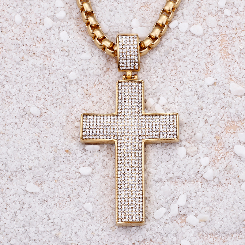 Cross Pendants Necklace Men Hip Hop Zircon 316L Stainless Steel Full Cubic Zirconia Setting 18K Gold Plated Jewelry