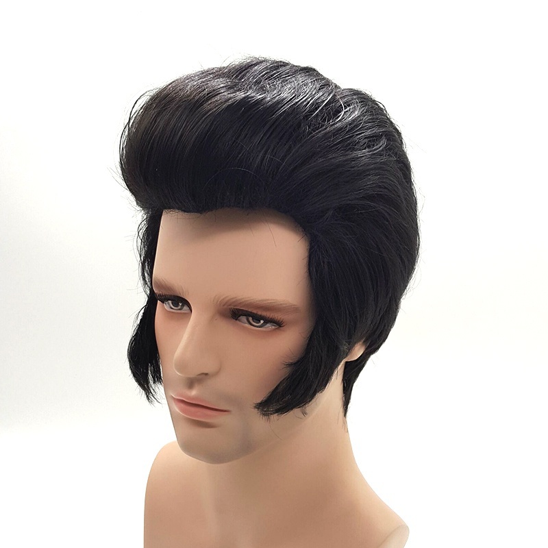 Mens Rock Singers Elvis Aron Presley cosplay wig Party Elvis Presley black synthetic party hair wig + wig cap
Mens Rock Singers Elvis Aron Presley cosplay wig Party Elvis Presley black synthetic party hair wig + wig cap