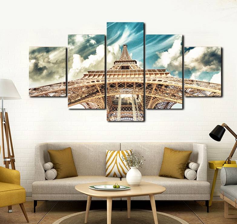 5pcs/set Unframed Eiffel Tower Cultural Building Landscape Print On Canvas Wall Art Picture For Home and Living Room Decor