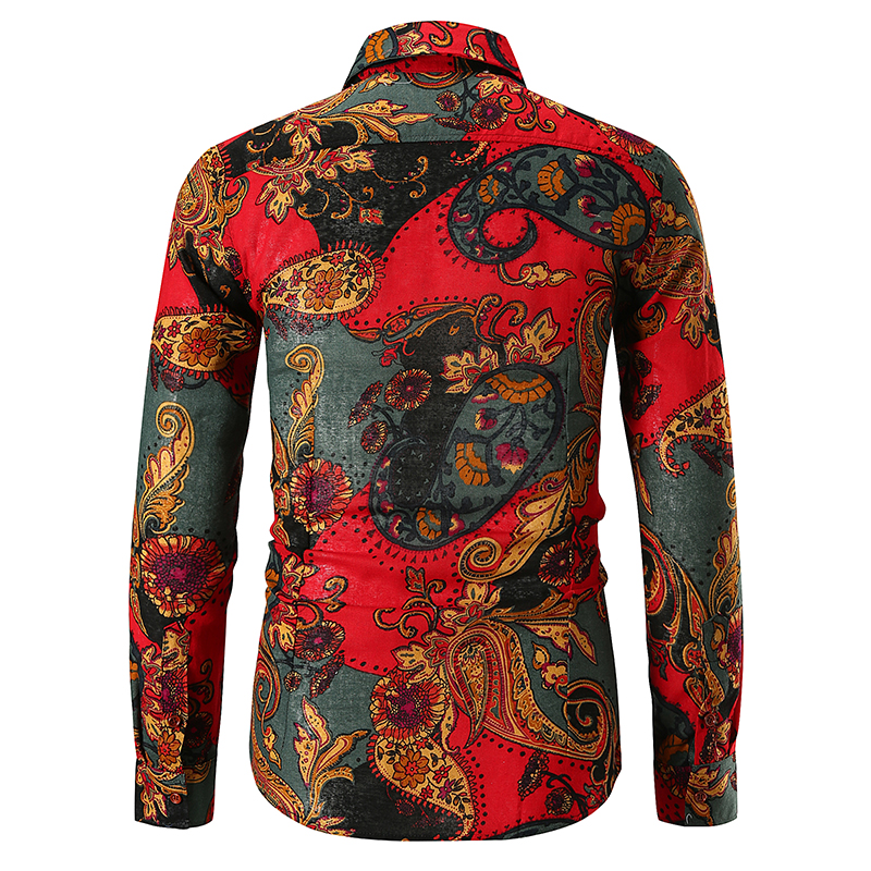 Fashion-New Men's Floral Flowers Print Shirts Mens Business Casual Shirt Men Dress Shirts Long Sleeved Luxury Shirt