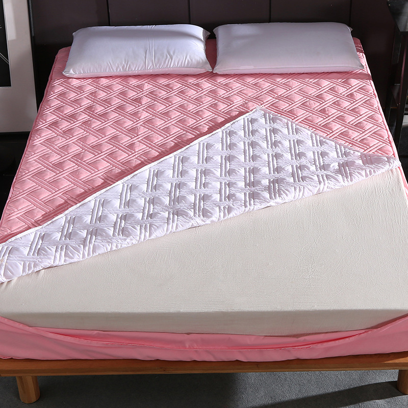Thicken Solid Color Bed Mattress Cover Protector Pad Quilted Fitted Sheet Bed 6 Sides All Sealed With Zipper Home Hotel Textile
