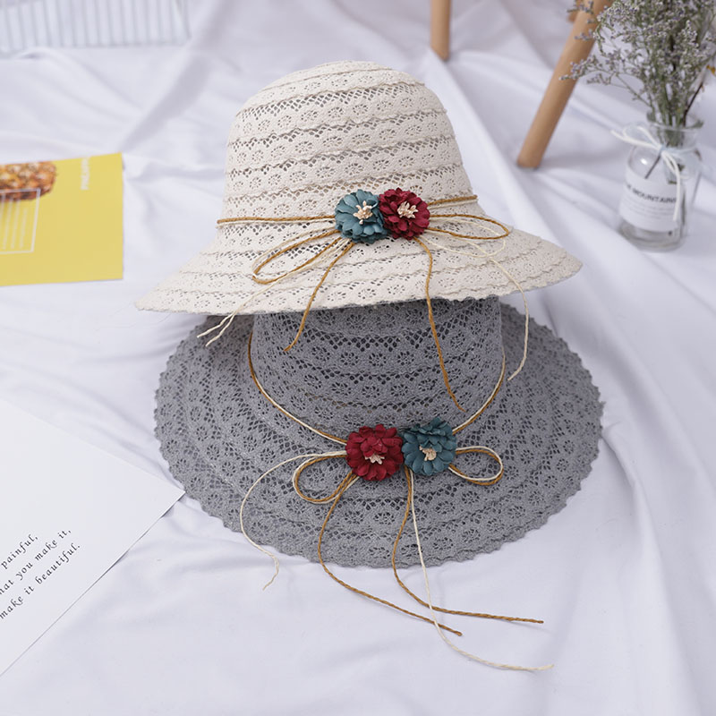 Summer Elegant Foldable Breathable Straw Hat For Women Ladies Cap Foldable Lace Fashionable Beach Sun Hats Solid Hollow