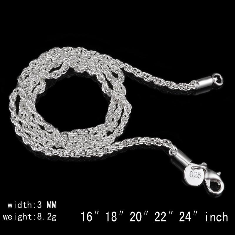 New 3MM Twisted Rope chains For women men 925 sterling silver Choker necklaces Jewelry in Bulk 16-30 inches
New 3MM Twisted Rope chains For women men 925 sterling silver Choker necklaces Jewelry in Bulk 16-30 inches