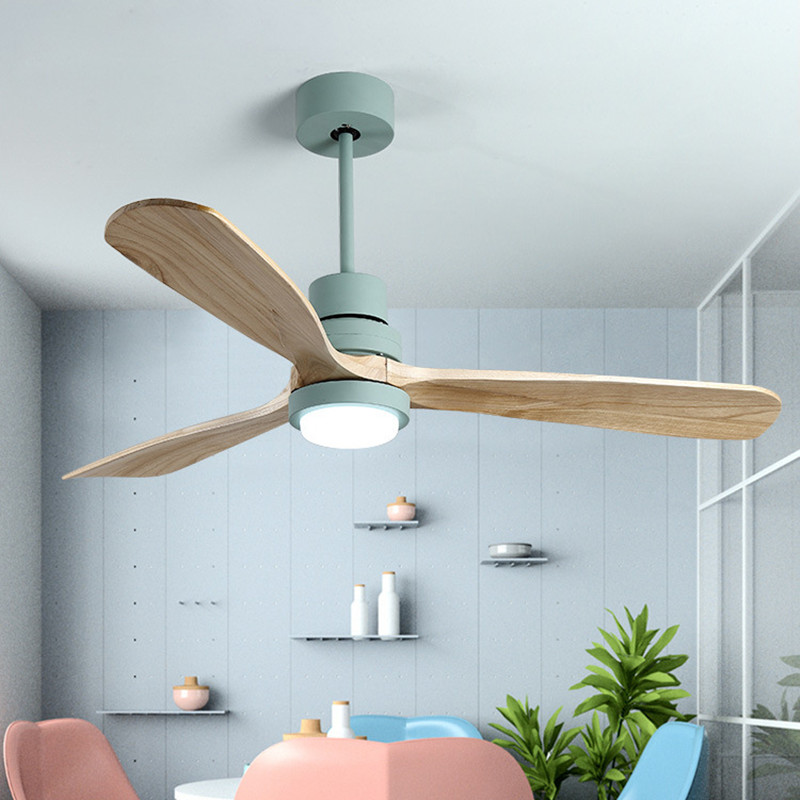 Nordic Creative Led Ceiling Fan Pendant Lamps Modern Three Color Change Living Room Restaurant Cafe Wooden Lamp With Remote Control